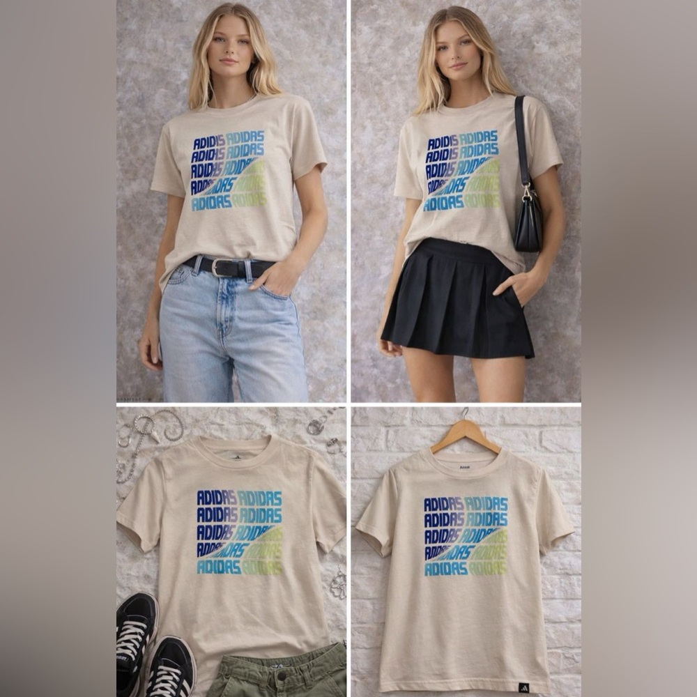 Adidas Tee - Cream with Blue and Green Graphics